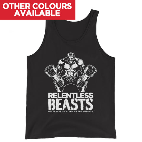 RELENTLESS BEASTS Bodybuilding & Gym Wear Black Vest Front Print