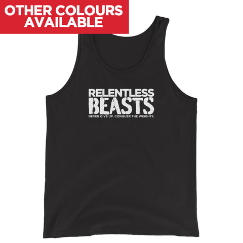 RELENTLESS BEASTS 'Original Logo' Bodybuilding & Gym Wear Black Vest Front Print