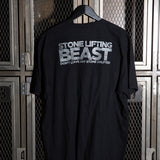 RELENTLESS BEASTS 'Stone Lifting Beast' Bodybuilding, Strongman & Gym Wear Black T-Shirt Back Print Hanging Up