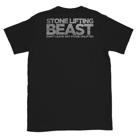 RELENTLESS BEASTS 'Stone Lifting Beast' Bodybuilding, Strongman & Gym Wear Black T-Shirt Back Print