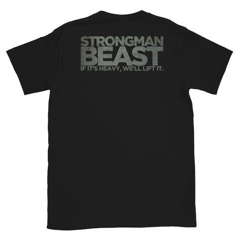 RELENTLESS BEASTS 'Strongman Beast' Bodybuilding & Strongman Gym Wear Black T-Shirt Back Print
