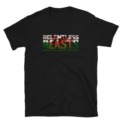 RELENTLESS BEASTS 'Wales Logo’ Bodybuilding & Gym Wear Black T-Shirt Front Print