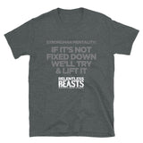 RELENTLESS BEASTS 'Strongman Mentality' Bodybuilding & Strongman Gym Wear Dark Grey T-Shirt Front Print