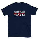 RELENTLESS BEASTS 'England Logo’ Bodybuilding & Gym Wear Navy Blue T-Shirt Front Print