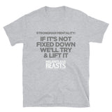 RELENTLESS BEASTS 'Strongman Mentality' Bodybuilding & Strongman Gym Wear Light Grey T-Shirt Front Print