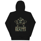 RELENTLESS BEASTS 'Camo Beast Man' Bodybuilding, Strongman & Gym Wear Black Pull-Over Hoodie Back Print