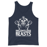 RELENTLESS BEASTS Bodybuilding & Gym Wear Blue Vest Front Print