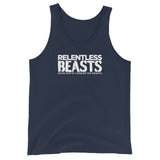 RELENTLESS BEASTS 'Original Logo' Bodybuilding & Gym Wear Navy Blue Vest Front Print