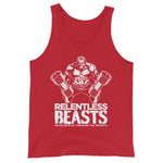 RELENTLESS BEASTS Bodybuilding & Gym Wear Red Vest Front Print